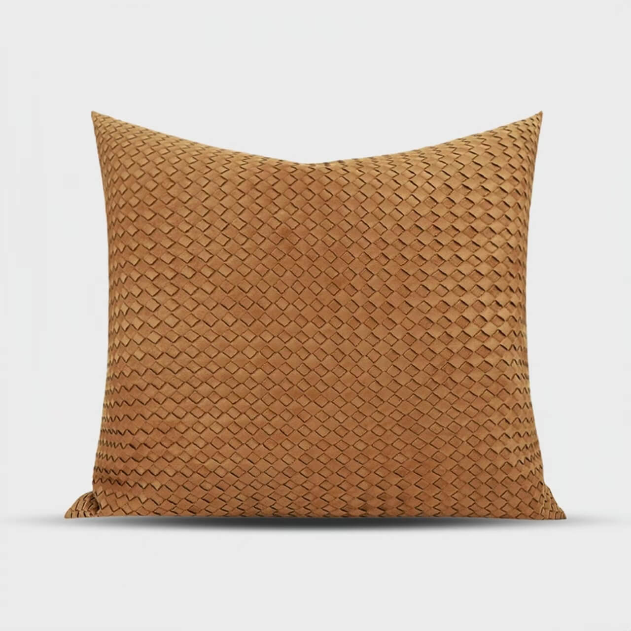 Handwoven Coffee Frosted Leather Square Pillow