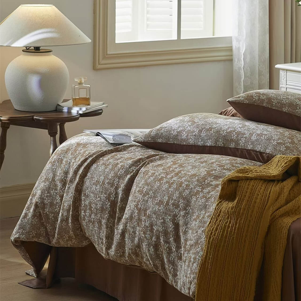 Three-Layer Jacquard Maroon Bed Set