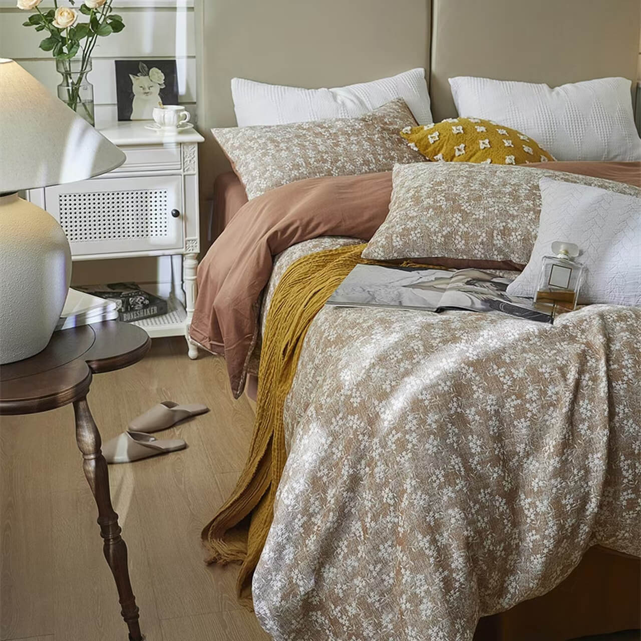 Three-Layer Jacquard Maroon Bed Set
